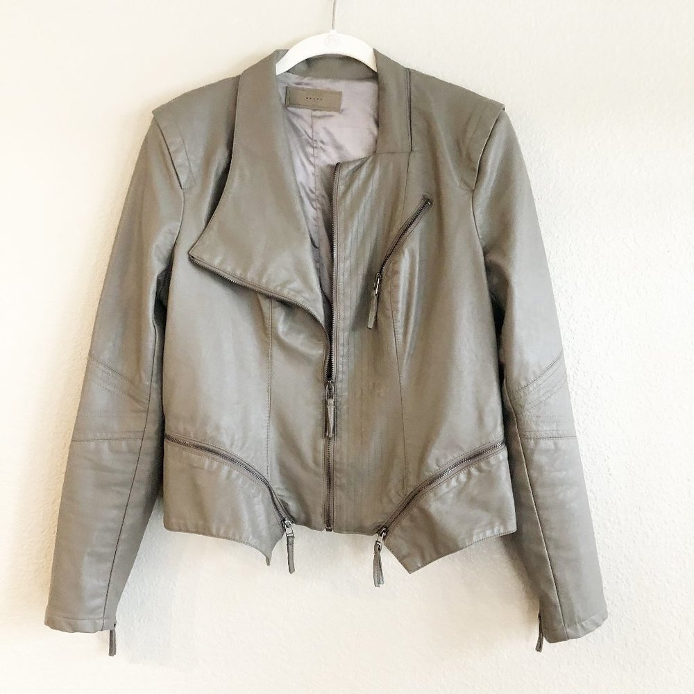 BLANK NYC Taupe Grey Moto Jacket Vegan Leather Zippers L - Picture 1 of 5